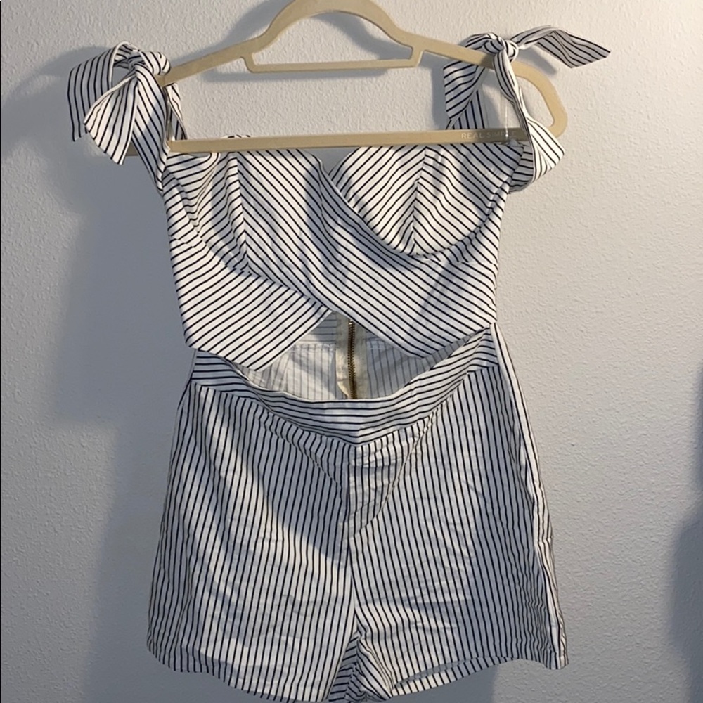 Black and white striped romper